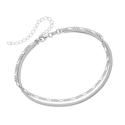 Smart Jewel - Fusskette Figarokette, Schlangenkette flach, Silber 925 Fußketten 1 ct Silber Damen