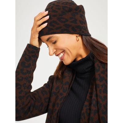 J.McLaughlin Women's Cheetah Jacquard Hat Black/Brown | Wool
