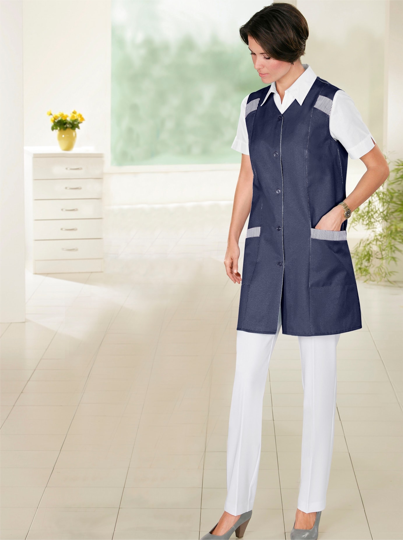 Kochschürze CLASSIC BASICS, Damen, Gr. 46, blau (marine), Baumwollmischung, Kunstfaser, Polyester, Schürzen Image