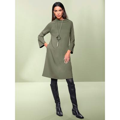 Jerseykleid HEINE "Jersey-Kleid", Damen, Gr. 38, Normalgrößen, grün (khaki), 70% Viskose, 25% Polyamid, 5% Elasthan, unifarben, kurz, 3/4-Ärmel, Kleider Image