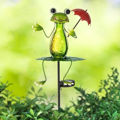 Glitzhome Outdoor Solar Lighted Garden Stake Frog Hummingbird Design