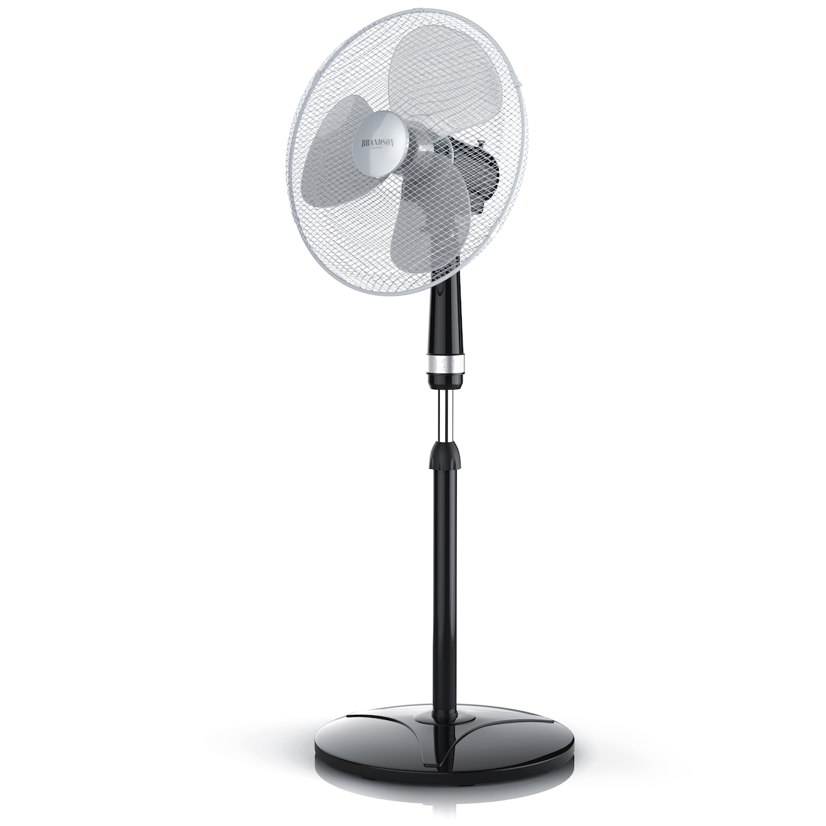 Brandson Standventilator 40cm, Ventilator Standfuß höhenverstellbar, hoher Luftdurchsatz, 3 Leistungsstufen, 80° Oszillation, Schwarz/Silber Image