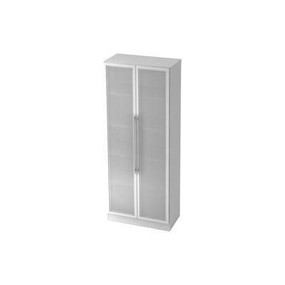 Hammerbacher Glastürenschrank Solid 5OH BxTxH 80x42x200,4cm Griff RE Weiß/Silber