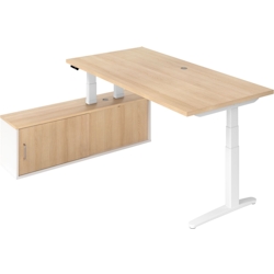 Hammerbacher Sitz-Stehtisch 200x100x65/130cm + Sideboard Eiche/Weiß Image