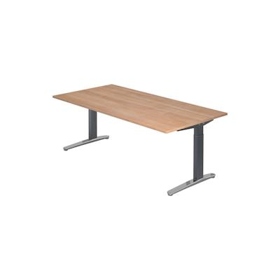 Hammerbacher Schreibtisch C-Fuß 200x100cm Nussbaum/Graphit-Alu poliert Image