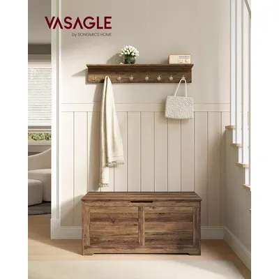 VASAGLE Storage Chest, Storage Bench, Blanket Box with 2 Safety Hinges, Shoe Storage Bench, Rustic Style, 40 x 100 x 46 cm