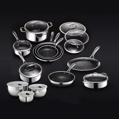 20 Pcs Hexagonal Composite Cookware Set, Stainless Steel Wok Kitchenware with Lid 3-Layer Stainless
