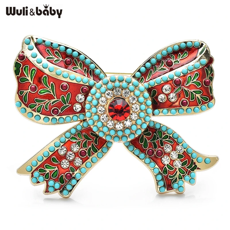 Wuli&baby Vintage Große Emaille Bowknot Broschen Für Frauen Dame Schöne Neue Jahr Knoten Party Büro Brosche Pins Geschenke Image