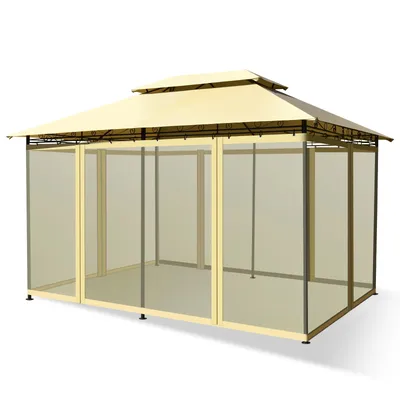 GOFLAME 3.9 m x 2.9 m Patio Gazebo, Outdoor Tent Canopy Shelter W/ Removable Netting Sidewall &