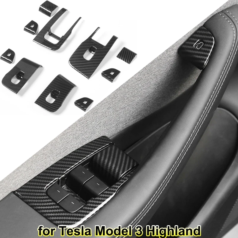 Für Tesla Neue Modell 3 Highland 2024 Fenster Tür Lift Schalter Taste Dekor Rahmen Abdeckung M3H Trim Aufkleber Panel Innen zubehör Image