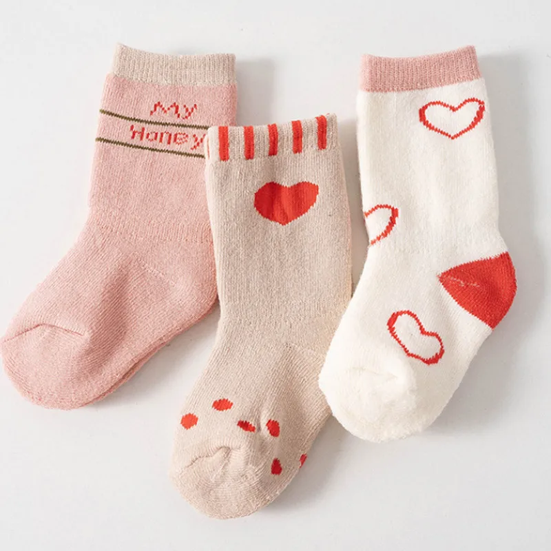 3 Paar Winter warme Baby Terry Socken niedlichen Cartoon-Druck Säugling Neugeborenen Socke weich verdicken Baumwolle Kinder kurze Socken Image