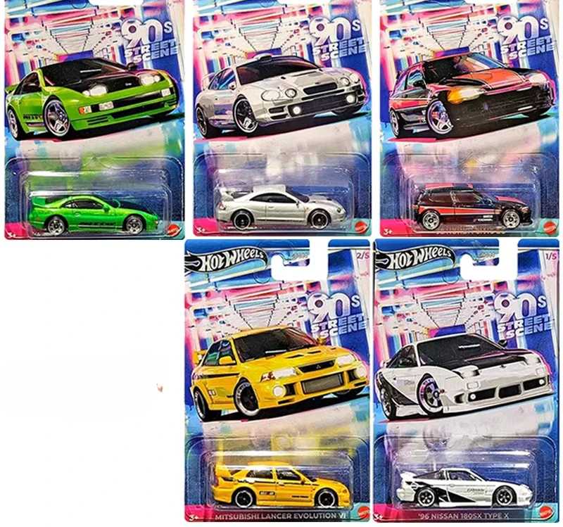 Original Hot Wheels 1:64 Fahrzeug 90er Jahre Straßenszene Modelle Auto Toyota Celica Honda Civic Nissan Mitsubishi Automobil Spielzeug für Jungen