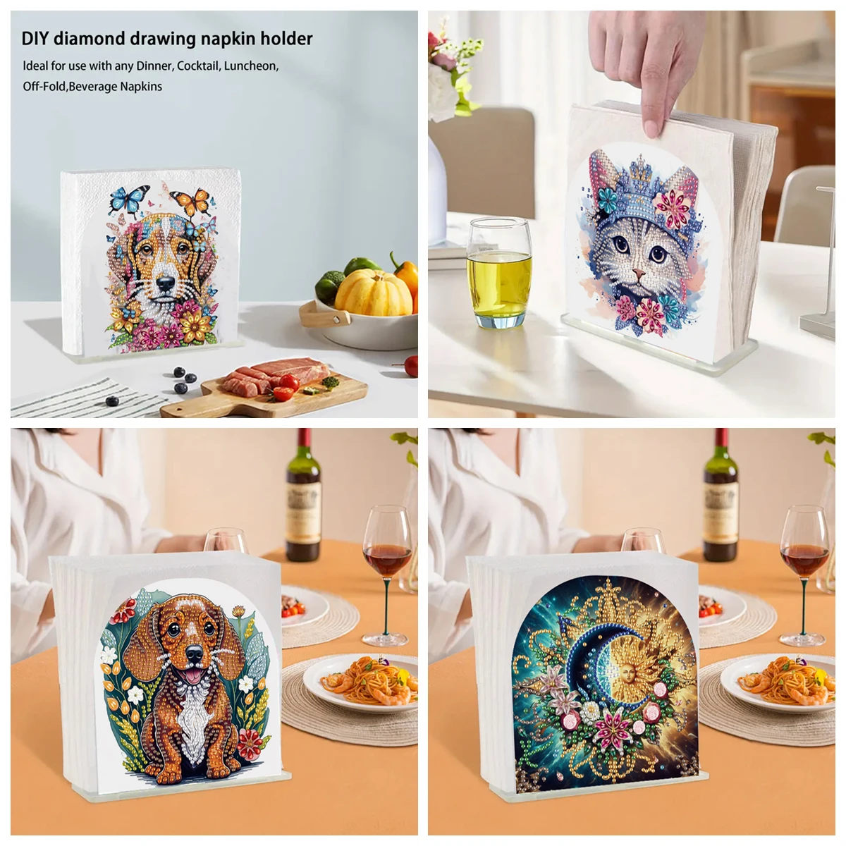 1 Stück DIY Tier Diamant Kunst Serviettenhalter Acryl Tissue Box Handwerk für Home Office Restaurant Wohnzimmer und Tischdekoration