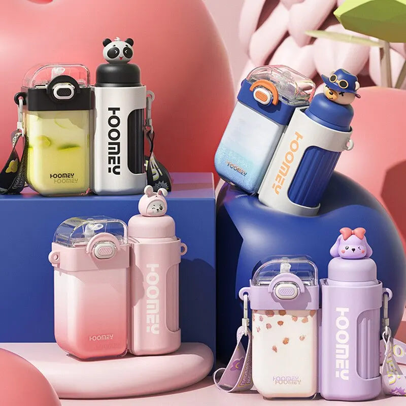 Kinder isolierte Tasse Stroh Wasser Tasse Mädchen hohe Schönheit Edelstahl Kunststoff niedlichen Schule gewidmet Doppel Trinkbecher Image