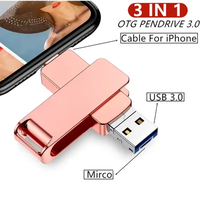 360 ° Drehen Sie 512 GB USB 3.0-Flash-Laufwerk 3 in 1 128 GB 256 GB 32 GB 64 GB Memory Stick für iPhone Photo Stick Externer Speicher Image