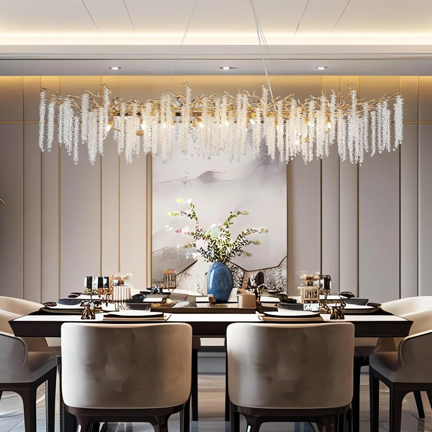 Lange Gold Kristall Kronleuchter Licht Für Küche Tisch Esszimmer Wohnzimmer Schlafzimmer Luxus Gold Rechteck Kristall Decke Kronleuchter