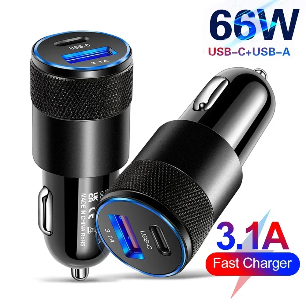 USB Typ C Schnelllade-Autoladegerät, Telefonadapter für Xiaomi, Huawei PD Handy-Ladegerät, Auto-Adapter-Buchse, Feuerzeug, 66 W Image