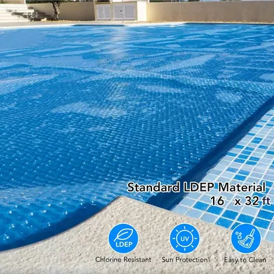 Solar Pool Covers for Above Ground Pools,16 x 32 ft Rectangle Pool Blanket,300um Pool Solar Covers for Inground Pools