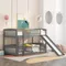 Low Bunk Bed with Slide Twin Over Twin Bunk Beds for Kids Toddlers, Wood Floor Beds Frame with Rails