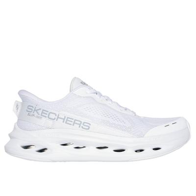 Skechers Women's Slip-ins: Max Cushioning Glide-Step Hands Free Slip-ins Sneaker | Size 9.0 | White/Silver | Textile/Synthetic | Vegan | Machine Washable