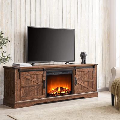 Farmhouse Fireplace TV Stand, Rustic Entertainment Center