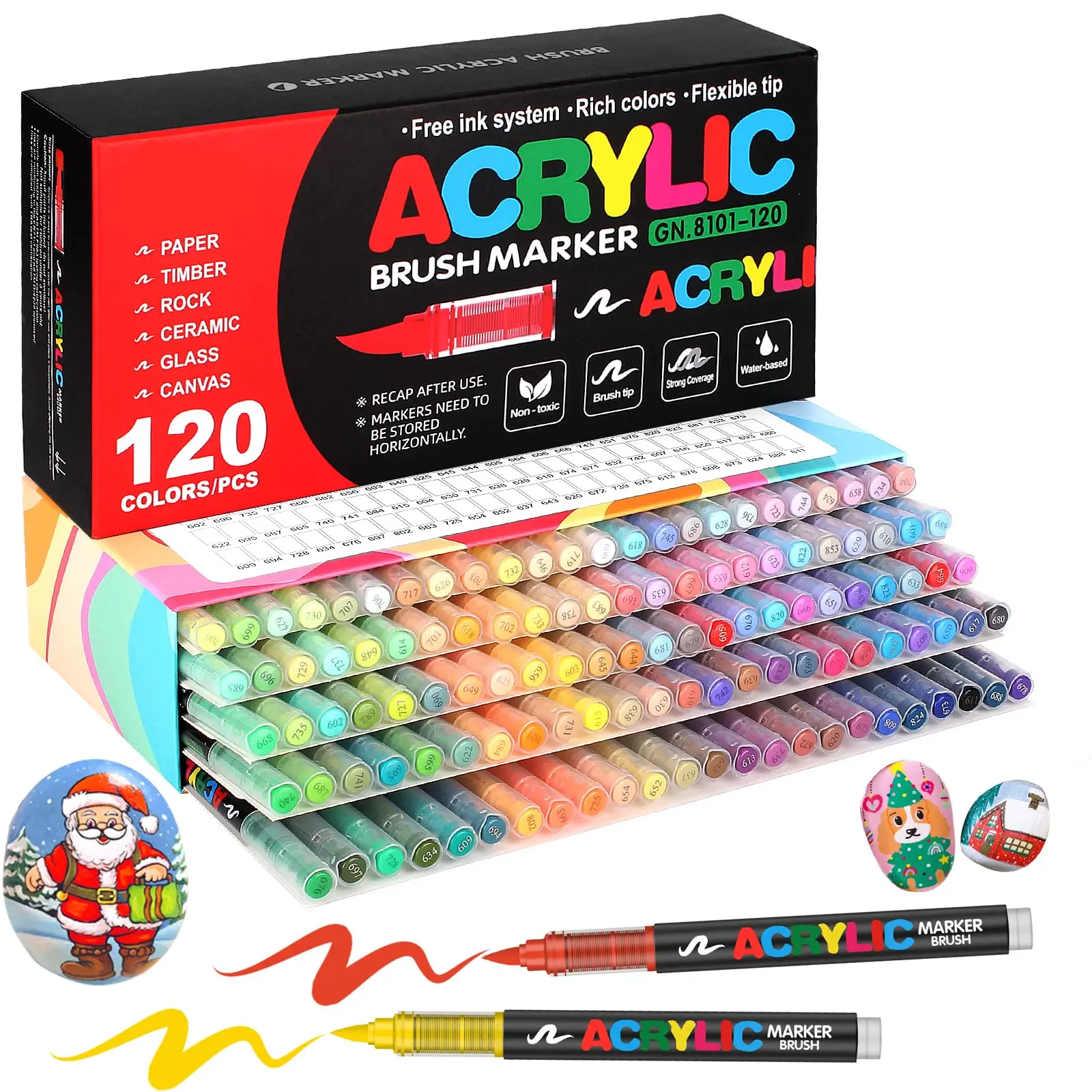 120-Farben-Set, Acrylfarben, Stifte, Bleistift, Pinsel, Marker, professioneller Felsmalerei, Stein, Keramik, DIY, Kunstbedarf, Zeichnung Image