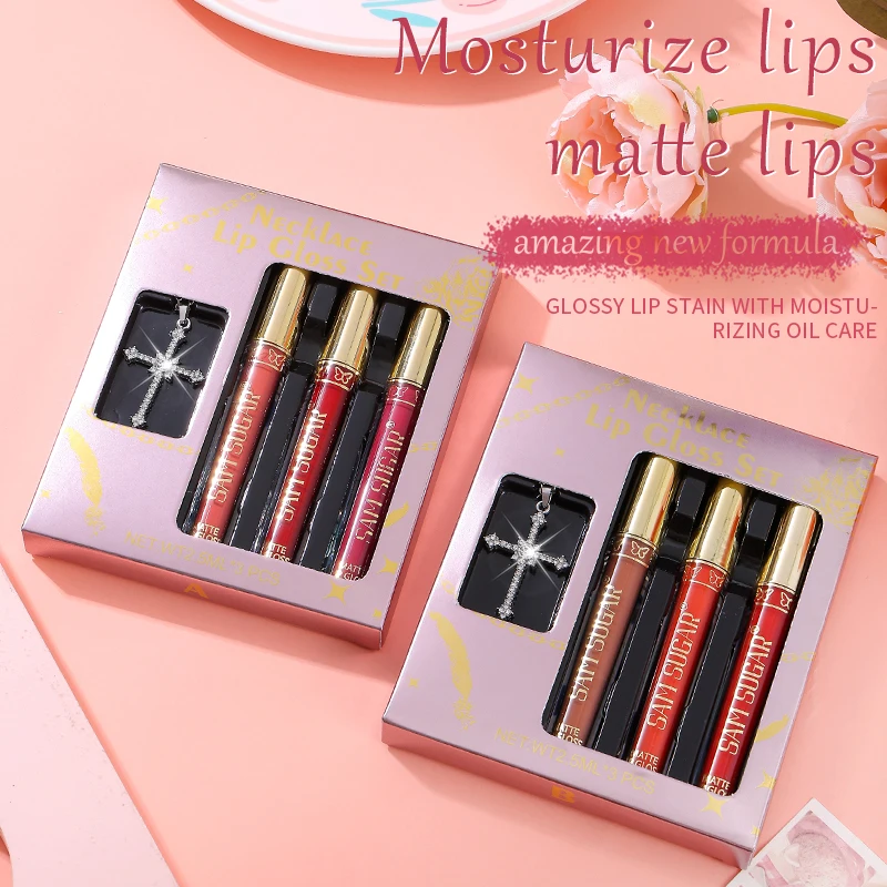 Fit Colors, 3 Farben/Set, Glasspiegel, schimmernde Lippenglasur, langlebig und einfach aufzutragen, feuchtigkeitsspendende und feuchtigkeitsspendende Lippenstifte Image