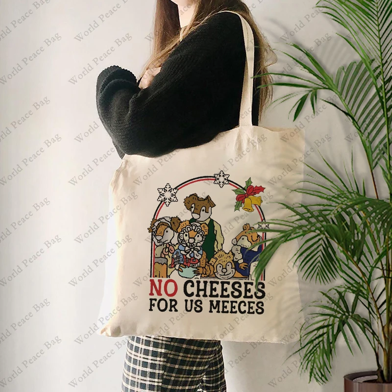 1 Stück The Muppet Christmas Carol Mäuse No Cheese For Us Meeces Muster Einkaufstasche Canvas Umhängetasche für Reisen Alltag Pendeln Image