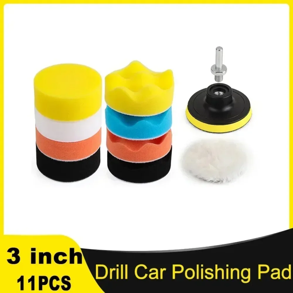 11-teiliges Kit 3-Zoll-Polierpad Autos chaum bohr schwamm Woll polier pads Auto puffer polierer zum Schleifen, Wachsen, Versiegeln von Glasur Image