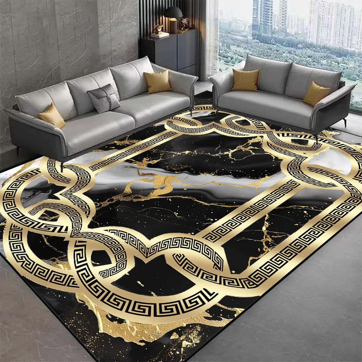 Luxus Gold unregelmäßige Teppiche Wohnzimmer Dekoration Home Couch tisch rutsch feste große Teppiche Schlafzimmer wasch bare weiche Boden matte Image