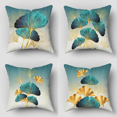 1pc Ginkgo blatt blaugrün Gold Kissen Kissen bezug quadratische weiche Polyester Pflanze Blätter Image