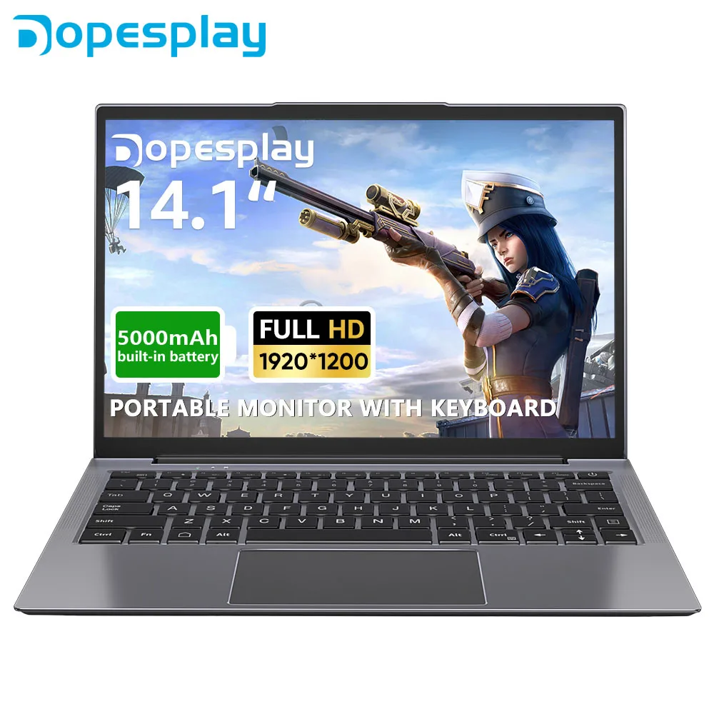 Dopesplay 14,1 Zoll tragbarer Lapdock-Monitor mit Tastatur 1200P IPS FHD Laptop-Bildschirm-Extender für Samsung Deck Mini PC Laptops Image