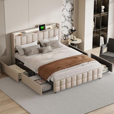 Bett 140x200 cm – mit 4 Schubladen und Kopfteil, usb- und Typ-C-Ladeanschluss, Lattenrost, mit Image