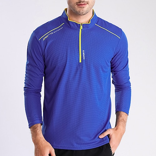 Herren T-Shirt Wander-T-Shirt Langarm Viertelreißverschluss T-Shirt Muskelshirt Bodybuilding-Stretch-T-Shirt Außen Schnelltrocknend Training Weich Schweißableitend Frühling Herbst Polyester Rot Image