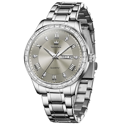 Olevs marke stahl band herren business uhr leuchtenden doppel kalender einfache quarzuhr wasserdicht sport mode herren armbanduhr strass Image