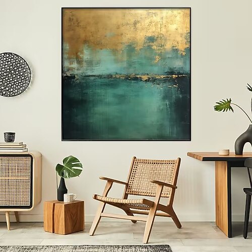 handgemachtes Ölgemälde Leinwand Wandkunst Dekoration moderne abstrakte goldene grüne Landschaftskunst für Wohnkultur gerolltes rahmenloses ungedehntes Gemälde Image