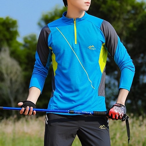 Herren T-Shirt Wander-T-Shirt Langarm Viertelreißverschluss T-Shirt Muskelshirt Bodybuilding-Stretch-T-Shirt Außen Schnelltrocknend Training Weich Schweißableitend Frühling Herbst Polyester Patchwork Image