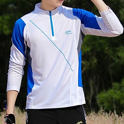 Herren T-Shirt Wander-T-Shirt Langarm Viertelreißverschluss T-Shirt Muskelshirt Bodybuilding-Stretch-T-Shirt Außen Schnelltrocknend Training Weich Schweißableitend Frühling Herbst Polyester Patchwork Image