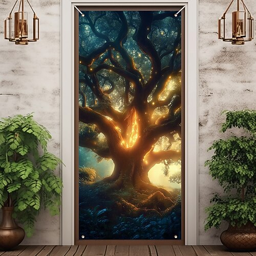 Baum des Lebens Türabdeckungen Wandbild Dekor Tür Wandteppich Tür Vorhang Dekoration Hintergrund Tür Banner abnehmbar für Haustür Indoor Outdoor Home Zimmer Dekoration Bauernhaus Dekor liefert Image