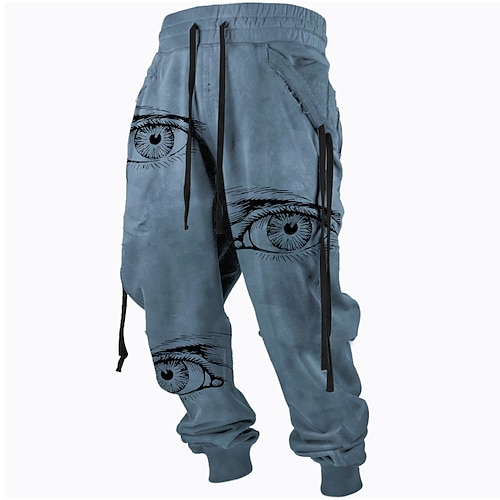 Herren Bedruckt Große Augen Jogginghose Trainingshose Hose Hosen Mittlere Taillenlinie Elastischer Kordelzug in der Taille Aktiv Vintage Brautkleider schlicht Outdoor Urlaub Strassenmode Mit Taschen Image