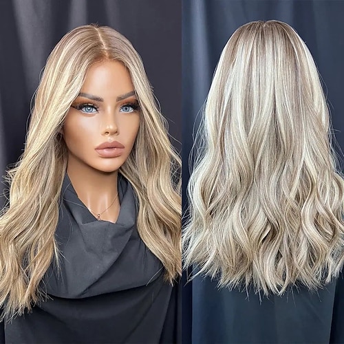 Unverarbeitetes reines Haar 5x5 Verschluss 13x4 Spitzenfront Perücke Mittelteil Brasilianisches Haar Wellen Blond Mehrfarbig Perücke 130% 150% Haardichte Strähnchen / Balayage-Technik Natürlicher Image