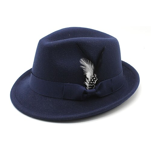 Herren Kentucky Derby Hut Sonnenhut Cowboyhut Fedora-Trilby-Hut Schwarz Rote Wollig Vintage-Stil Mode 18. Jahrhundert Bundesstaat Texas Täglich Themenparty Einfarbig Sonnenschutz Cosplay Image