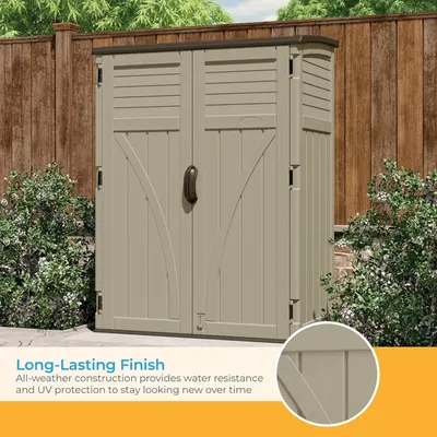 54 Cubic Feet Vertical Storage Shed with Durable Plastic Construction, Multiple Wall Panels and