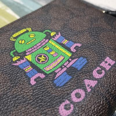 Coach Bags | Coach Cosmic Corner Zip Wristlet In Signature Robot Print Wallet Cosmetic Bag | Color: Brown/Green | Size: Os