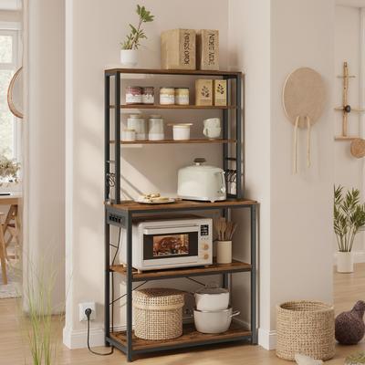 TEMU Kitchen Shelf With Sockets, Freestanding Kitchen Shelf, Microwave Shelf, Standing, 6 Shelf Levels And 6 Hooks, For Microwave, , 40 X 80 X 167 Cm Image