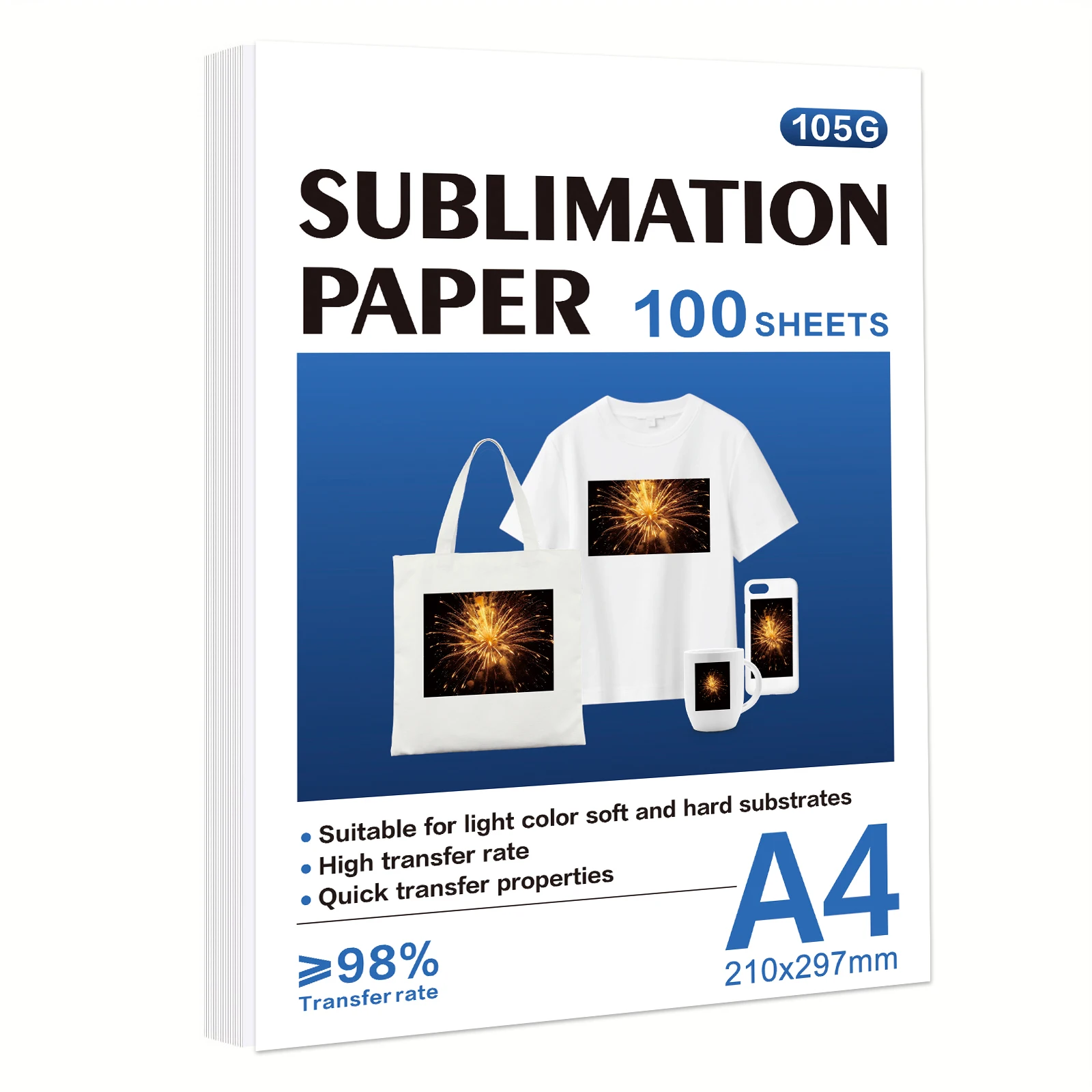 ESHANG Sublimationspapier A4, 100 Blatt, für jeden Tintenstrahldrucker, passend zu Sublimationstinten, 105 g Image