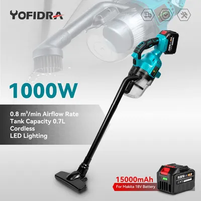 YOFIDRA 1000 W kabelloser elektrischer Staubsauger, effizienter wiederaufladbarer Staubfänger, Reinigung von Elektrowerkzeugen für Makita-Akku-Pin Image