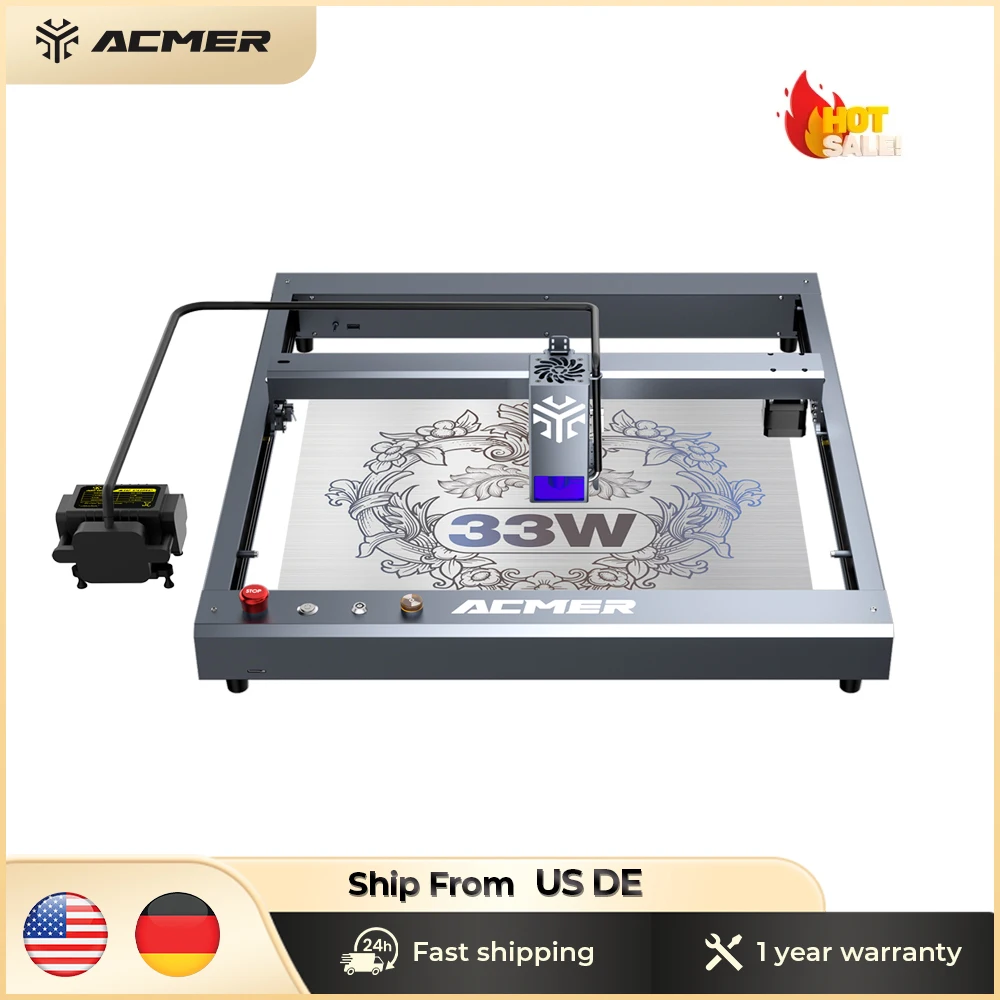 ACMER P2 Lasergravurmaschine, ausgestattet mit 10 W, 20 W, 33 W Laserkopf, Lasergravurmaschine, Schneidemaschine, Holzbearbeitungswerkzeugen, CNC-Werkzeugmaschine, Arbeitsbereich 420 x 400 mm Image