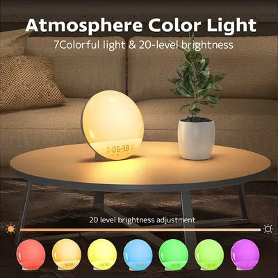 WiFi Smart Wake Up Light Arbeitstagswecker mit 7 Farben Sonnenaufgang/Sonnenuntergang Smart Life Tuya APP Funktioniert mit Alexa Google Home