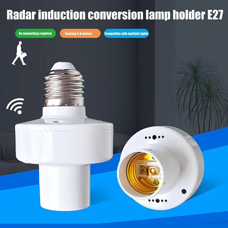 360-Grad-PIR-Bewegungsmelder mit menschlichem Induktions-Bewegungsmelder, LED-Nachtlampensockel, E27, AC 85–265 V, Verzögerungszeit, einstellbarer Schalter